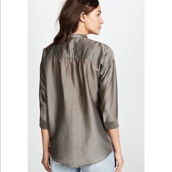 JOIE Lidelle Button Up Sheen Blouse in Moss NWT Size XS - Picture 2 of 13